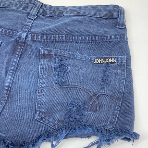 John John High Rise Distressed Shorts 26 Blue Raw Hem Cotton Brazilian - Picture 7 of 10